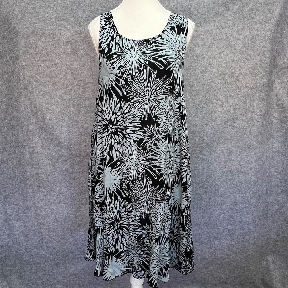 Secret Beach Hawaii Floral Shift Dress Black Blue Sleeveless CoverUp Vacation OS